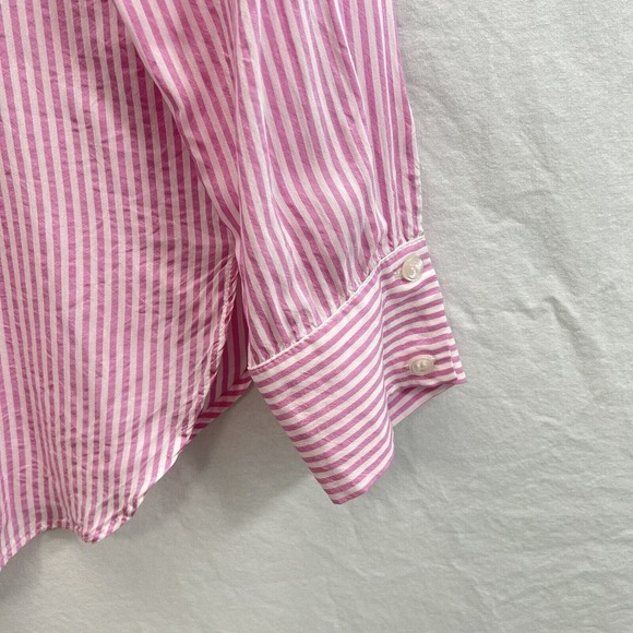 Maeve Anthropologie Blouse Women M Button Down Roll Tab Sleeves Striped Pink - Picture 4 of 12